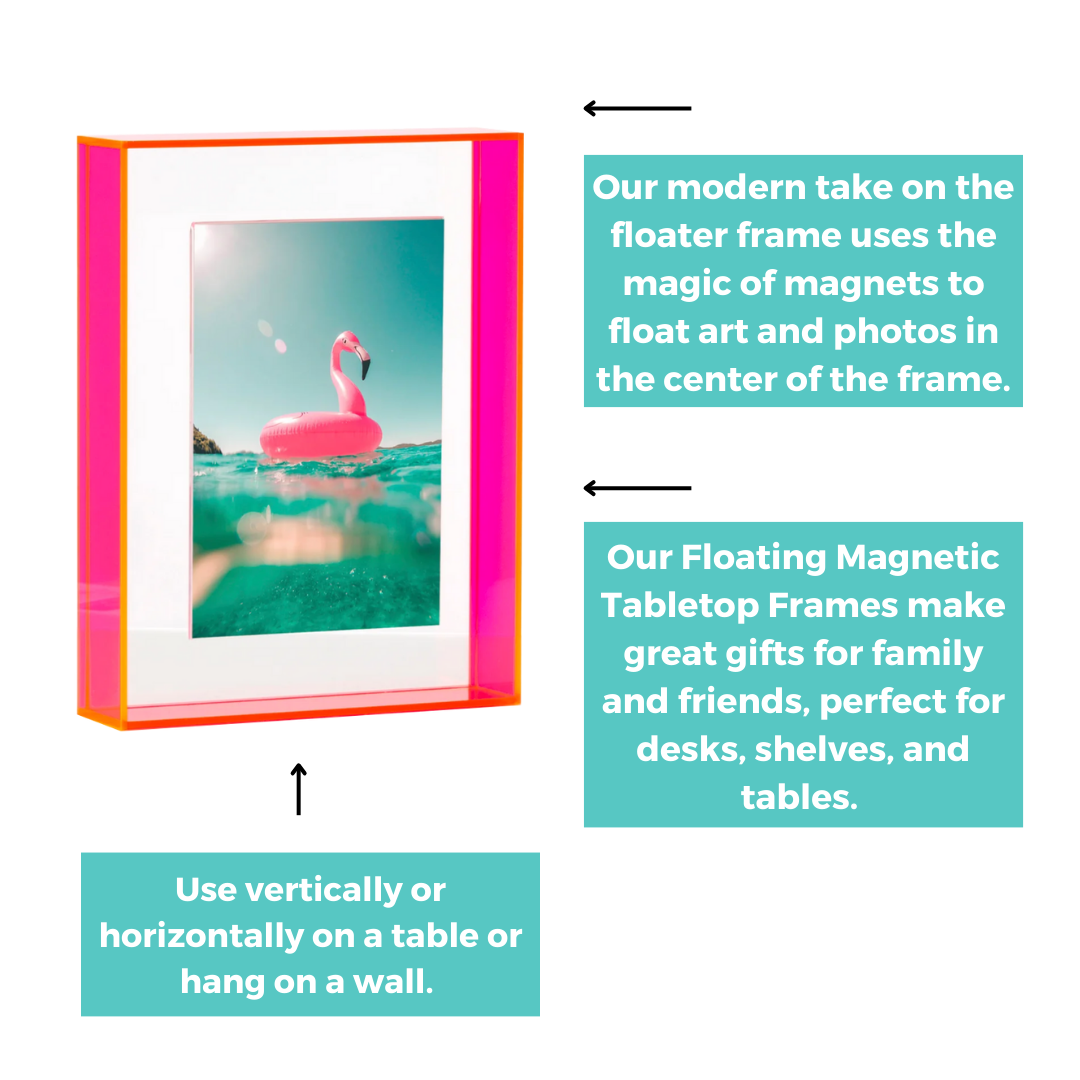 Neon Pink Float Frame for Tabletop or Wall with Magnetic Photo Holder